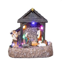 Shatchi LED Light Up Christmas Nativity Scene Set Jesus Christ Birth Crib Battery Operated Xmas House Home Window Table Decoration 22cm in Grey - thumbnail 2