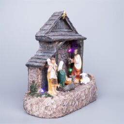 Shatchi LED Light Up Christmas Nativity Scene Set Jesus Christ Birth Crib Battery Operated Xmas House Home Window Table Decoration 22cm in Grey - thumbnail 1