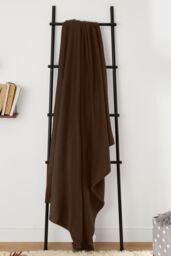 OHS Warm Plain Fleece Throw Over Bed Blanket in Chocolate - Size: 200 cm x 240 cm - thumbnail 1