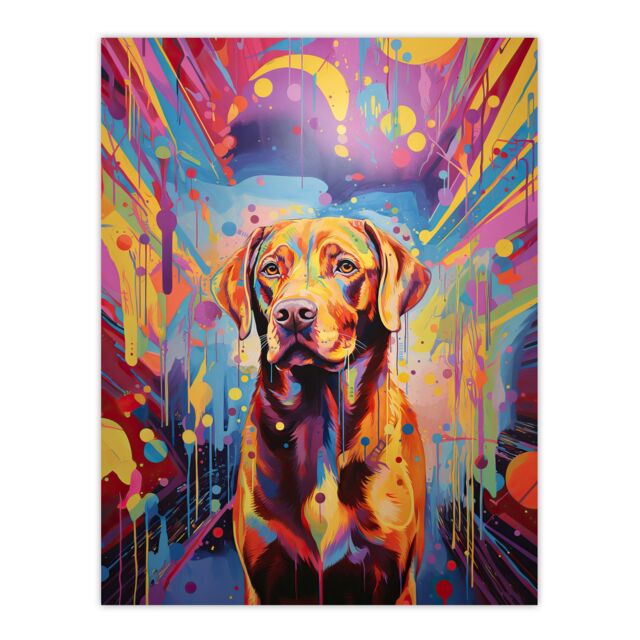 "Artery8 Wall Art Print Red Labrador Retriever Dog Lover Gift Pet Portrait Colourful Neon Artwork Painting Poster - Size: W18"" x H24""" - image 1