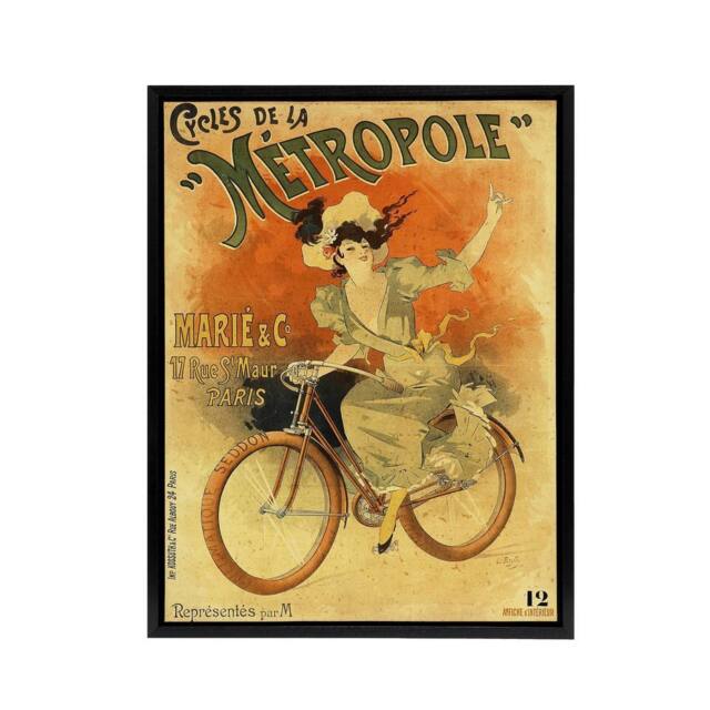 "Artery8 Metropole Cycles French Vintage Advert Framed Canvas Wall Art Print in Beige - Size: W18"" x H24""" - image 1
