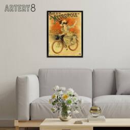 "Artery8 Metropole Cycles French Vintage Advert Framed Canvas Wall Art Print in Beige - Size: W18"" x H24""" - thumbnail 3