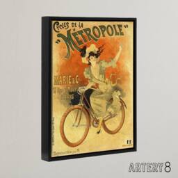 "Artery8 Metropole Cycles French Vintage Advert Framed Canvas Wall Art Print in Beige - Size: W18"" x H24""" - thumbnail 2