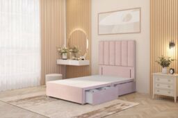 "Somnior Austin 4 Drawer Divan Bed Base & 54"" Floor Standing Headboard Velvet in Pink - Size: Small Double" - thumbnail 1