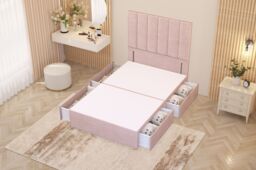 "Somnior Austin 4 Drawer Divan Bed Base & 54"" Floor Standing Headboard Velvet in Pink - Size: Small Double" - thumbnail 3