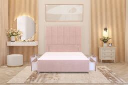 "Somnior Austin 4 Drawer Divan Bed Base & 54"" Floor Standing Headboard Velvet in Pink - Size: Small Double" - thumbnail 4