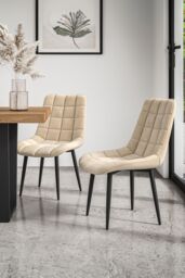 More4Homes Set of 6 Nova Modern Velvet Dining Chair Padded Seat Metal Legs in Beige