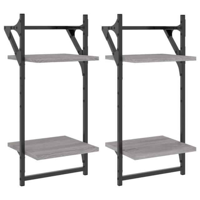 Berkfield Home 2-Tier Wall Shelves with Bars 2 pcs Grey Sonoma 30x25x65 cm - Size: 30 x 25 x 65 cm - image 1