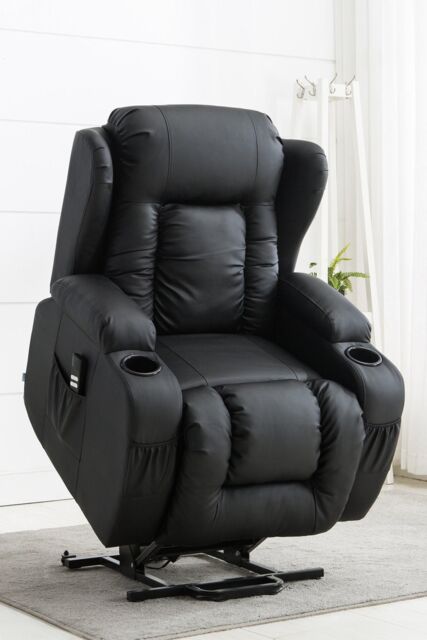 More4Homes Caesar Dual Motor Rise Recliner Bonded Leather Heat & Massage Chair in Black - image 1