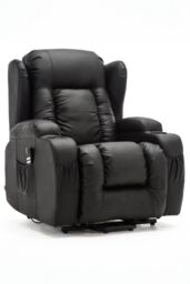 More4Homes Caesar Dual Motor Rise Recliner Bonded Leather Heat & Massage Chair in Black - thumbnail 2