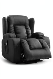 More4Homes Caesar Dual Motor Rise Recliner Bonded Leather Heat & Massage Chair in Black - thumbnail 3