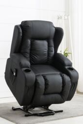 More4Homes Caesar Dual Motor Rise Recliner Bonded Leather Heat & Massage Chair in Black