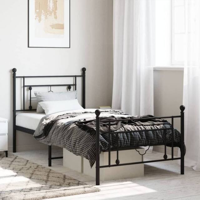 Berkfield Home Metal Bed Frame without Mattress with Footboard Black 100x200cm - Size: 100x200 cm - image 1