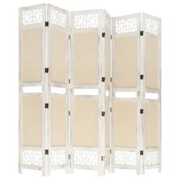Berkfield Home Elegant 6-Panel Room Divider Cream 210x165 cm Fabric in Beige - thumbnail 4
