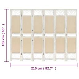 Berkfield Home Elegant 6-Panel Room Divider Cream 210x165 cm Fabric in Beige - thumbnail 7