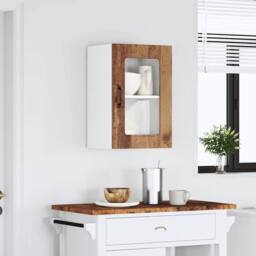 Berkfield Home Kitchen Wall Cabinet with Glass Door Kalmar Old Wood Engineered Wood in Brown - thumbnail 1