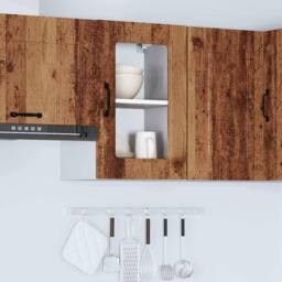 Berkfield Home Kitchen Wall Cabinet with Glass Door Kalmar Old Wood Engineered Wood in Brown - thumbnail 4