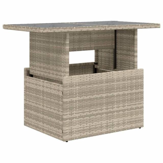 Berkfield Home Garden Table with Glass Top Light Grey 100x55x73 cm Poly Rattan - Size: 100 x 55 x 73 cm - image 1