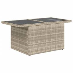 Berkfield Home Garden Table with Glass Top Light Grey 100x55x73 cm Poly Rattan - Size: 100 x 55 x 73 cm - thumbnail 4