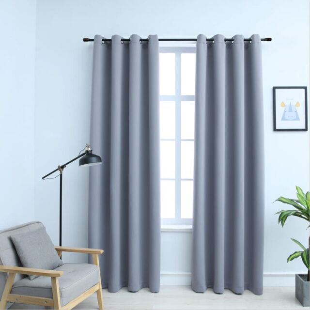 Berkfield Home Blackout Curtains with Metal Rings 2 pcs Grey 140x175 cm - image 1