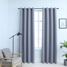 Berkfield Home Blackout Curtains with Metal Rings 2 pcs Grey 140x175 cm - thumbnail 1