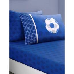 Floso Football Fitted Sheet Set in Blue - Size: Single - thumbnail 1