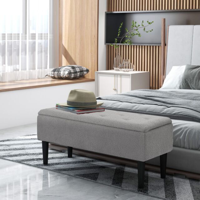 "HOMCOM 15"" Modern Ottoman Storage Box with Wooden Legs & 47L Storage in Grey" - image 1