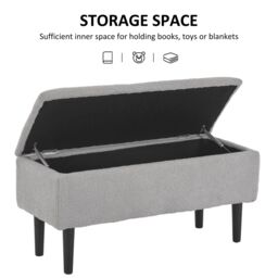 "HOMCOM 15"" Modern Ottoman Storage Box with Wooden Legs & 47L Storage in Grey" - thumbnail 4