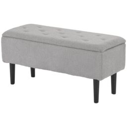 "HOMCOM 15"" Modern Ottoman Storage Box with Wooden Legs & 47L Storage in Grey" - thumbnail 2