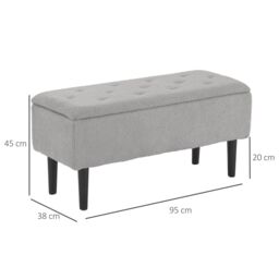 "HOMCOM 15"" Modern Ottoman Storage Box with Wooden Legs & 47L Storage in Grey" - thumbnail 3