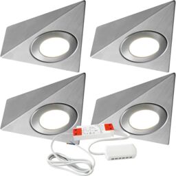 Loops 4x BRUSHED NICKEL Pyramid Surface Under Cabinet Kitchen Light & Driver Kit - Warm White LED in Metallics - thumbnail 1