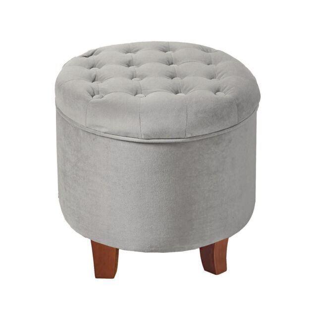 Luxury Living Cambridge Tufted Round Storage Ottoman Footstool in Light Grey - image 1
