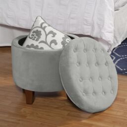 Luxury Living Cambridge Tufted Round Storage Ottoman Footstool in Light Grey - thumbnail 2