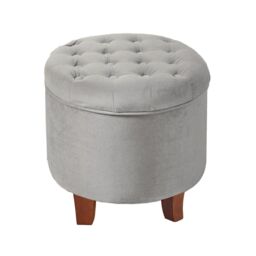 Luxury Living Cambridge Tufted Round Storage Ottoman Footstool in Light Grey - thumbnail 1