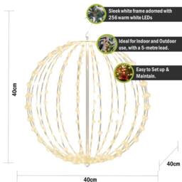 Pegdev Enchanting Pre Lit 40cm LED Sphere 256 Warm White Micro LEDs 5m Lead Timer - thumbnail 2