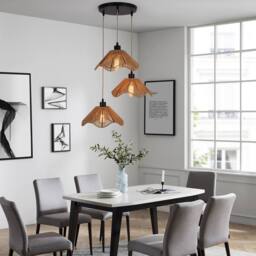 NIVOR 3 Light Boho Chandelier Light Fixture, Farmhouse Rattan Pendant Light in Brown - thumbnail 9
