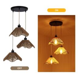 NIVOR 3 Light Boho Chandelier Light Fixture, Farmhouse Rattan Pendant Light in Brown - thumbnail 3