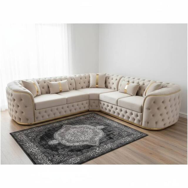 Stratus Interiors Ambassador Sofa for Livingroom - No Frills - L Shape Corner - Gold Trim in Silver - image 1