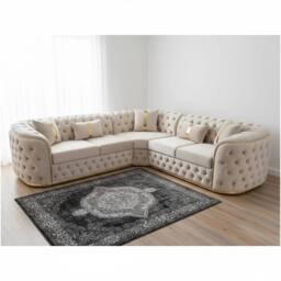Stratus Interiors Ambassador Sofa for Livingroom - No Frills - L Shape Corner - Gold Trim in Silver - thumbnail 1