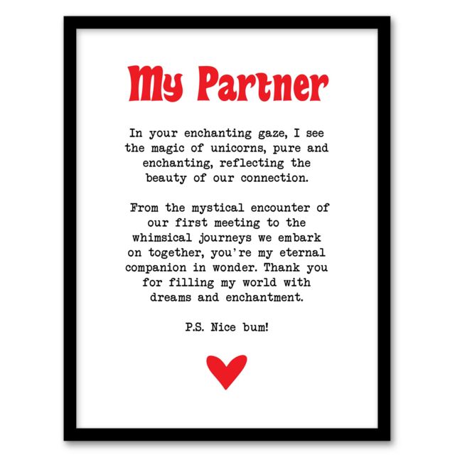"Artery8 Love Poem Unicorn Magic Partner Romantic Poetry Framed Art Print in White - Size: W12"" x H16""" - image 1