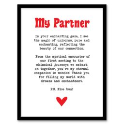 "Artery8 Love Poem Unicorn Magic Partner Romantic Poetry Framed Art Print in White - Size: W12"" x H16""" - thumbnail 1
