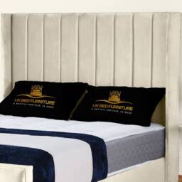 UK Bed Furniture Empire Winged Slatted Base Upholstered Bed with 48 Inch Headboard in Cream - Size: Double - thumbnail 2