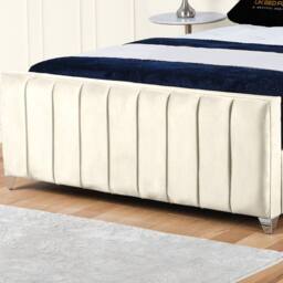 UK Bed Furniture Empire Winged Slatted Base Upholstered Bed with 48 Inch Headboard in Cream - Size: Double - thumbnail 3