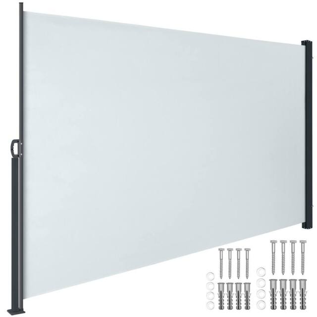tectake Extendable Side Awning with Roll-up Mechanism, Opaque in Grey - Size: 300 cm x 180 cm - image 1