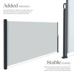tectake Extendable Side Awning with Roll-up Mechanism, Opaque in Grey - Size: 300 cm x 180 cm - thumbnail 3