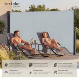 tectake Extendable Side Awning with Roll-up Mechanism, Opaque in Grey - Size: 300 cm x 180 cm - thumbnail 2
