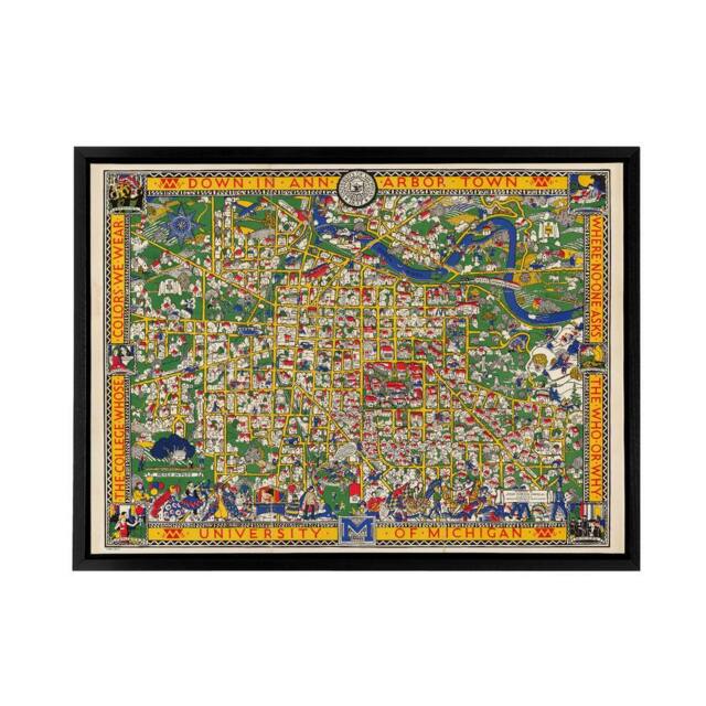 "Artery8 Koessler 1926 Map Michigan University Framed Canvas Wall Art Print - Size: W12"" x H16""" - image 1