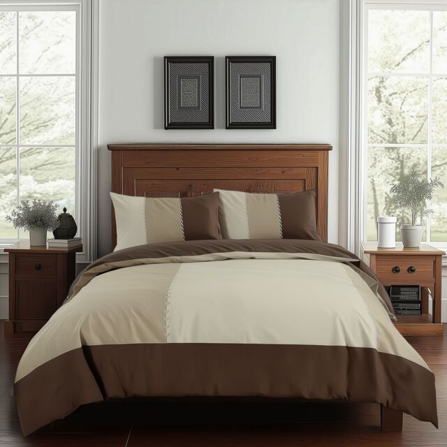 Snug City Duvet Cover & Pillowcase Set Patchwork Modern Design Bed Linen in Chocolate - Size: Double - image 1
