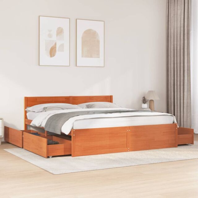 Berkfield Home Bed Frame without Mattress Wax Brown 180x200 cm Super King Solid Wood Pine - image 1