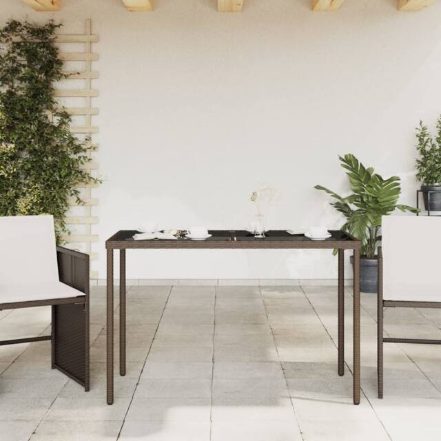 Berkfield Home Garden Table with Glass Top Brown 115x54x74 cm Poly Rattan - Size: 115 x 54 x 74 cm - image 1